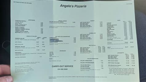 Angelo S Pizza Blackjack Menu