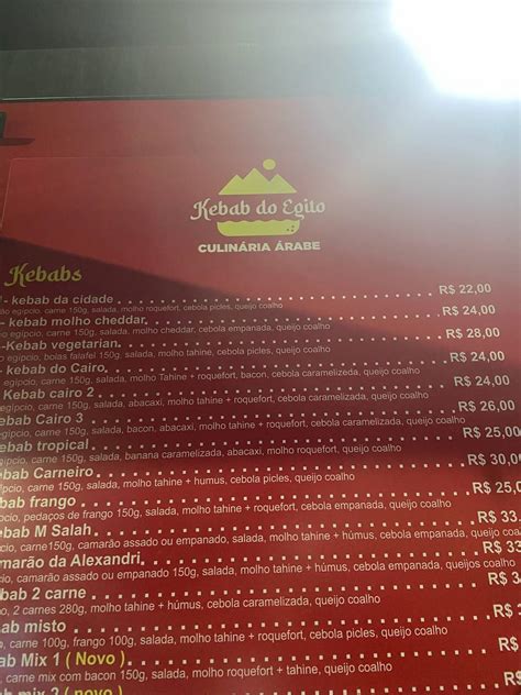 Casino Cafe Egito Menu