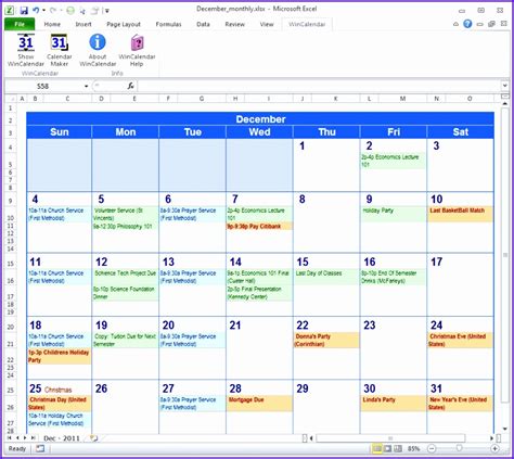 Excel Calendar Slots De Tempo