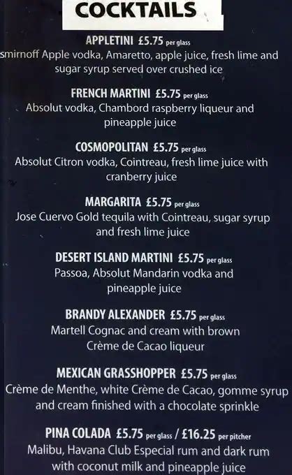 Princesa Casino Glasgow Menu