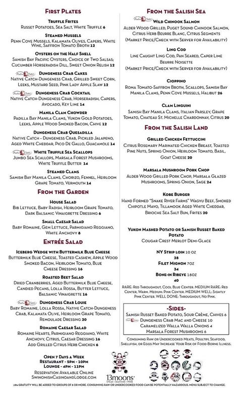 Swinomish Casino Menu