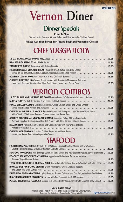 Vernon Casino Menu